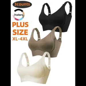 3-Pack Plus Size Comfortable Seamless Bras, Sizes 1XL-4XL, Designed for Women, Wire-Free Push-Up Style, Suitable for Daily Wear, Maximum Comfort, Minimalist Underwear Womenswear Fits