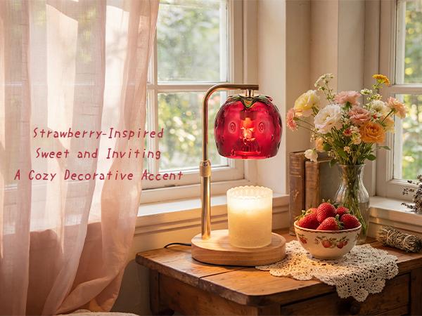Strawberry Candle Warmer Lamp, with 2 Bulbs, Height Adjustable with Timer, Unique Glass Strawberry Design For Home & Bedroom Decor, Ideal Gift for Birthday/Mother's Day, Girl's Gift, Valentine's Day Gift