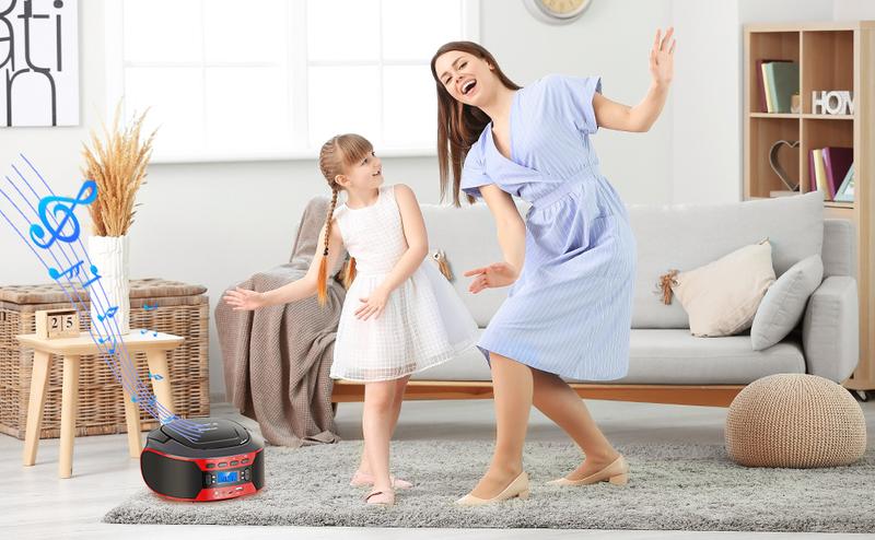 CD Player, Stereo Dual Speakers, AM/FM Radio, Stereo Headphone Jack, Audio Input, A-B Repeat Function, USB Player, TF Card Player, MP3 Player, Portable Speaker System, Radio, Wireless Speaker