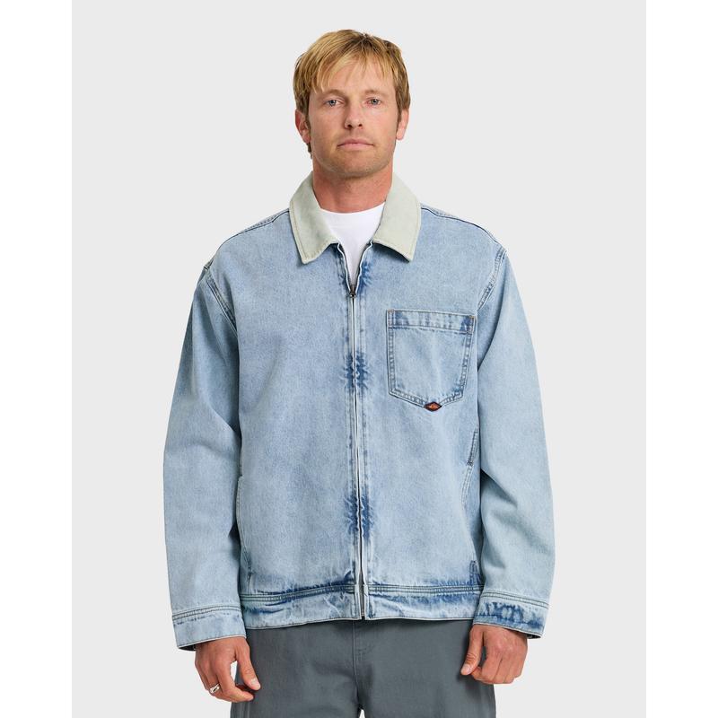Quiksilver , Surf Harrington Denim Jacket , Men's 100% Cotton Chest Pocket Regular Fit , Surf & Swim Coats Classic Menswear Indigo