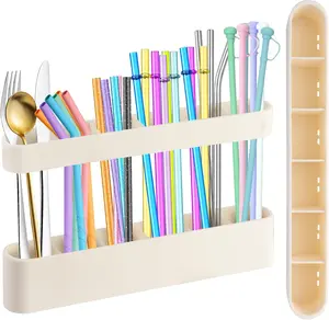 9.6'' Large Straw Holder for Cabinet Door, Soft Silicone Straw Organizer Storage Container, Space-Saving Reusable Straws Dispenser, Kitchen Organizer Accessories for Cabinet Cupboard Counter RVs