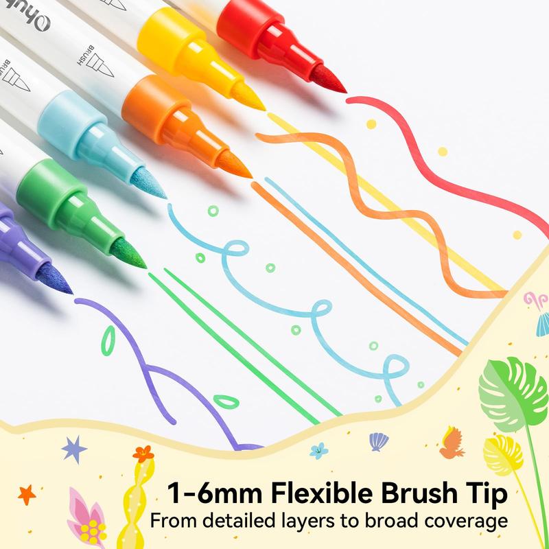 Ohuhu Acrylic Paint Markers: Brush Tip - 30 Colors - High Opacity Paint Pens Waterproof Acrylic Markers for Rock Painting Easter Eggs Wood Glass Ceramic Canvas - Kalalau Series of Ohuhuart