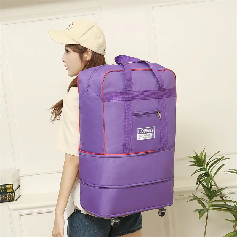 Rolling Expandable Wheeled Travel Duffle Bag - Sturdy Synthetic Polyester Multipurpose Luggage, Adjustable, Large-Capacity, Collapsible, Portable, 5 Universal Wheels, Ideal for Camping Trips, Dorm-Life Organizer, Boarding & Check-In Luggage