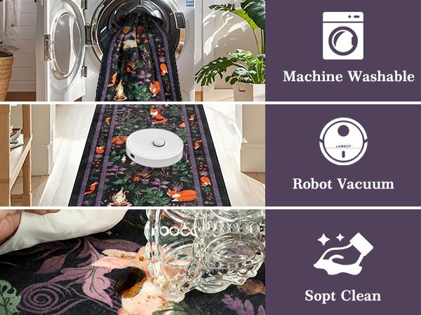 [Restock Up Sale]Geanup Fantasy Fox Animal Runner Rugs for Hallway, Non Slip Botanical Kitchen Rug, Soft Thin Jungle Fox Bedside Runners, Cute Mushroom Accent Floor Carpet for Bedroom Hall Bathroom Laundry