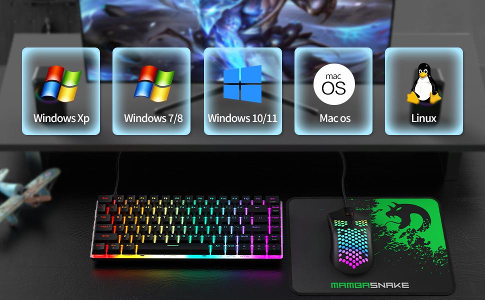Wired Gaming Keyboard and Mouse with Mousepad,82 Keys LED Backlit Mechanical Keyboard,RGB Gaming Mouse with 12000 DPI,Green Mousepad for PC Mac