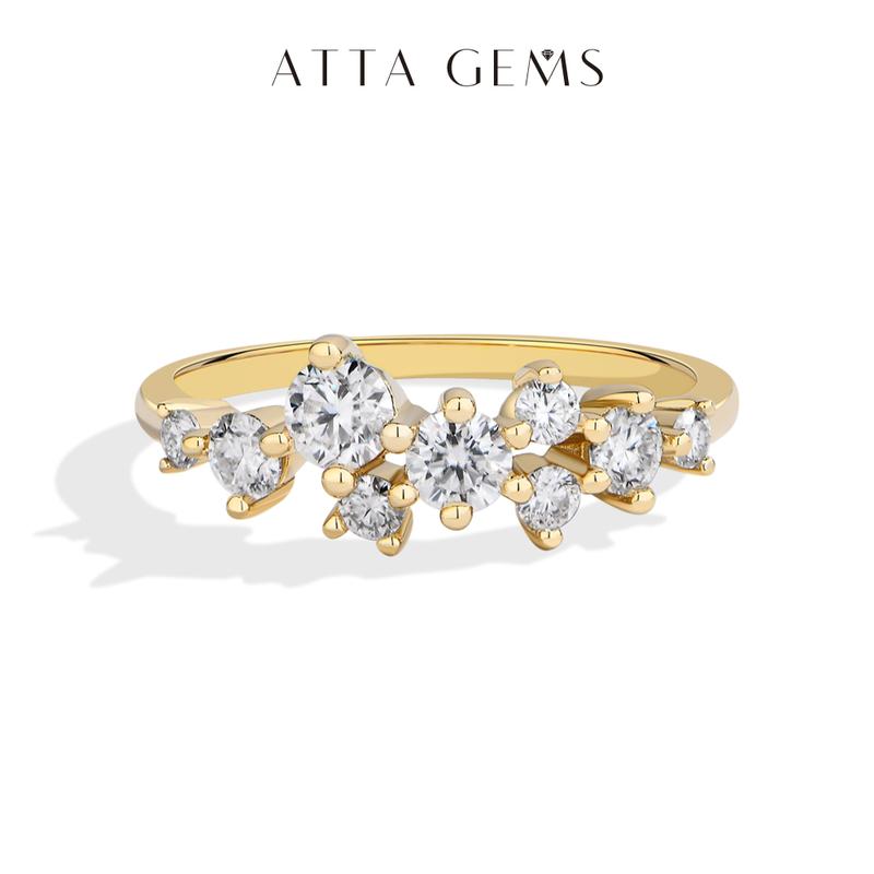 ATTAGEMS Sparkling D Color Lab-Created Moissanite Ring 925 Sterling Silver Casual Design Party Anniversaty Birthday Ring Gift for Women Unisex R304