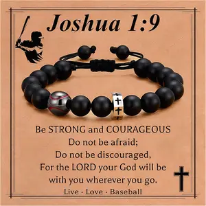 Sports Cross Beaded Bracelet for Boys, Baseball Basketball Football Soccer Bracelet, Gift for Son Grandson Teen Boys, Team Player Fan Jewelry