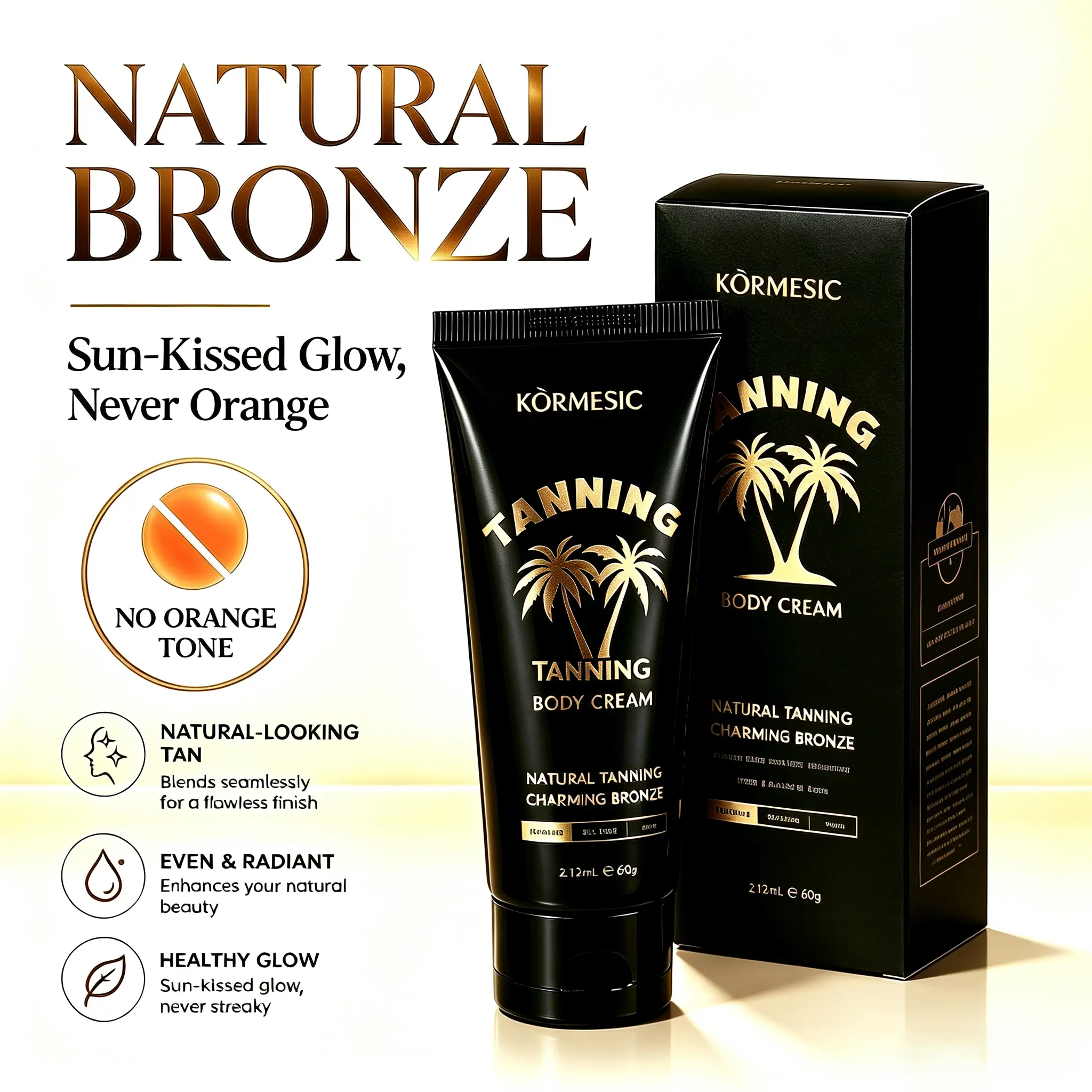 Natural Sunless Self Tanning Cream, Fast-Developing Bronzing Glow with No Orange Tone, Hydrating Body Care Moisturizer for Pale Skin, Beginner-Friendly Cosmetic Travel Size