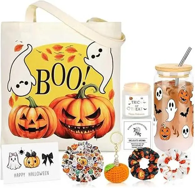 8 Halloween Gifts Basket for Women Spooky Gift Set for Her Boo Basket Stuffers for Women Daughter Sister Friend Adults Family Neighbors