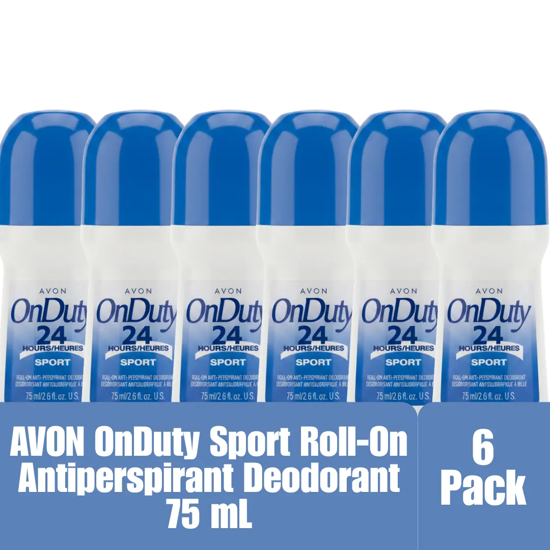 AVON OnDuty Sport Roll-On Antiperspirant Deodorant 24 Hour Protection 75 mL / 2.6 fl oz - 6 Pack