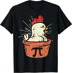 100% Cotton  Unisex Funny Chicken Pot Pi Shirt Day Pie Math Lover Geek Gift 3.14 T-Shirt