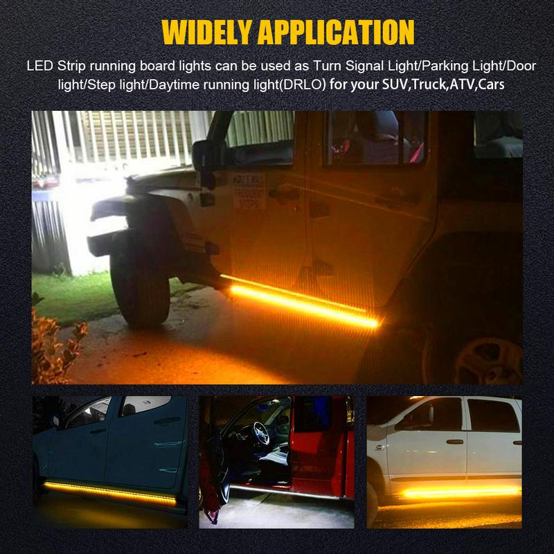 2x 70" Running Board LED Light DRL Side Step Strip Bar Amber White Turn Signal