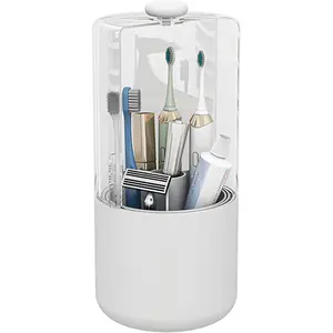 360° Rotating Toothbrush Holder with Lid 4 Grids Bathroom Storage Organizer for Electric Toothbrush & Toothpaste