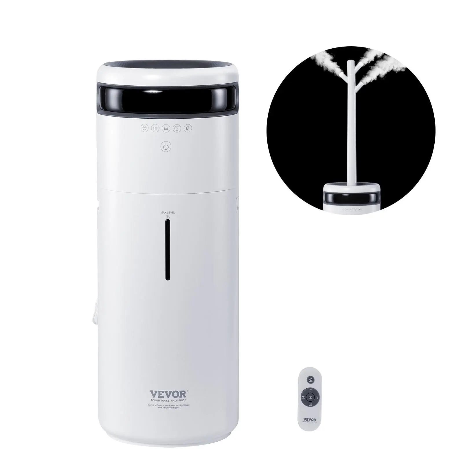 【Summerfinds】VEVOR Humidifier for Home Large Room Commercial Humidifier for Whole House 1291.7 sq ft16L Water Tank & Night Light & 12h Timer & Auto Shut-Off GreenhouseCommercial Branch Tube w/ 360° Nozzle, Diffuser For Home, Purifier Humidifier, Silent