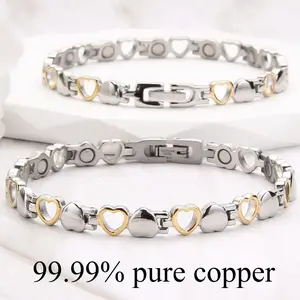 1pc Heart-shaped magnetic copper bracelet - 99.99% pure copper, high quality nickel-free, a variety of options, bohemian retro style, suitable for daily wear and special occasions