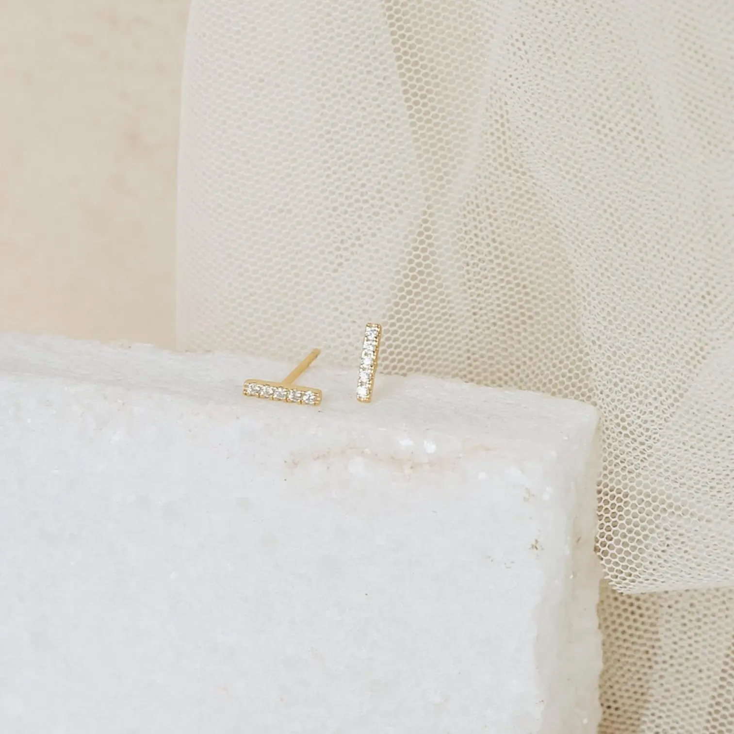 Pave Bar Studs by Caitlyn Minimalist - Dainty Pave Diamond Gemstone Earrings - Minimalist Earrings - Perfect Gift for Her