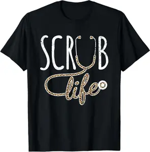 Leopard Stethoscope Scrub Life For A Registered Nurses Life T-Shirt Short sleeves shirt