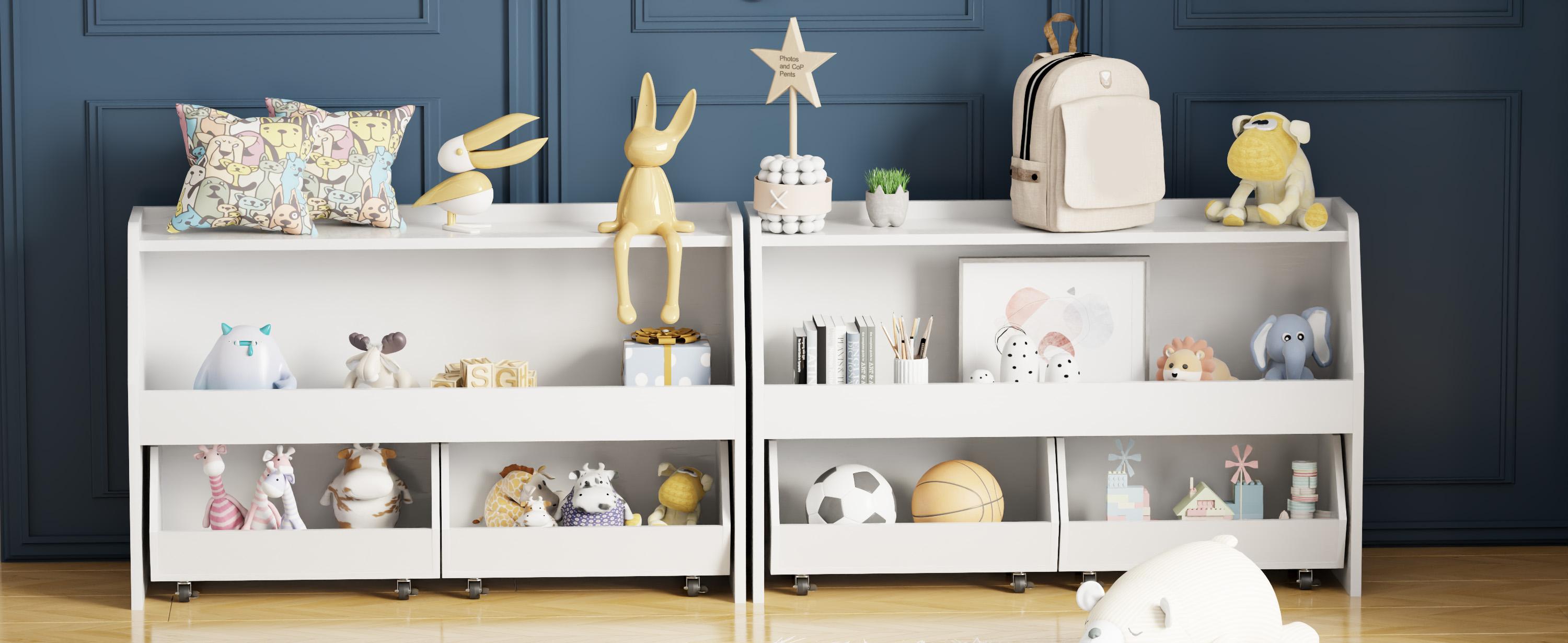 COZPAW Toy Storage Organizer, 2/3 Tier Montessori Shelf with Movable Bins, Toy Organizers Book Shelf for Kids Room, Playroom, Nursery