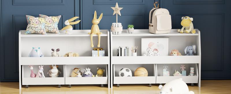 3-Tier Rolling Toy Storage Cabinet for Kids - Multiple Versatile Storage for Toys, Pet Items, and Snacks with Wheels, Modern White Design