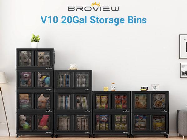 Broview V10 100Qt/300Qt/400Qt Stackable Storage Bins with Lids & Doors, Heavy Duty Plastic Closet Organizer and Storage Drawers with Wheels, Large Collapsible Storage Boxes, Cabinet for Home, Office