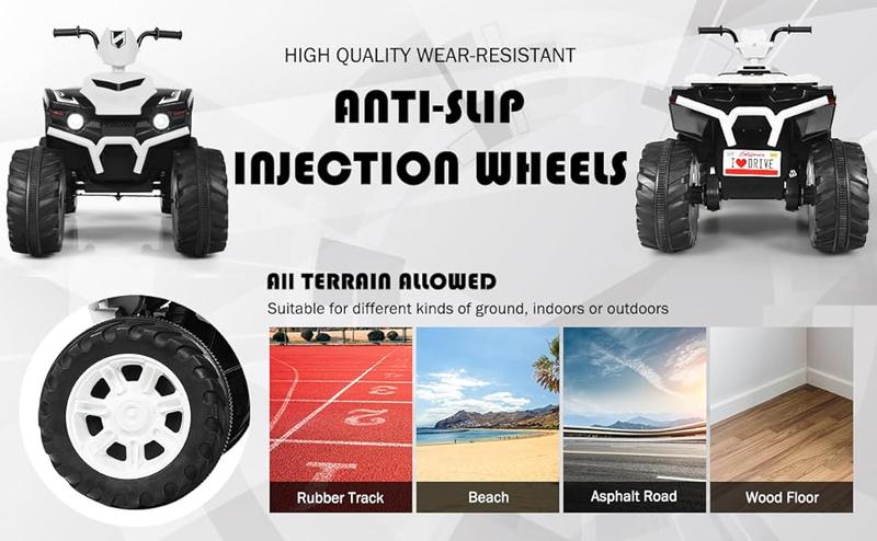 COSTZON 6V/12v Ride-On ATV, Battery Powered Electric ATV Car w/ Wide Seat, Lights, 4 Wheels Quad Car，Father's Day Gift