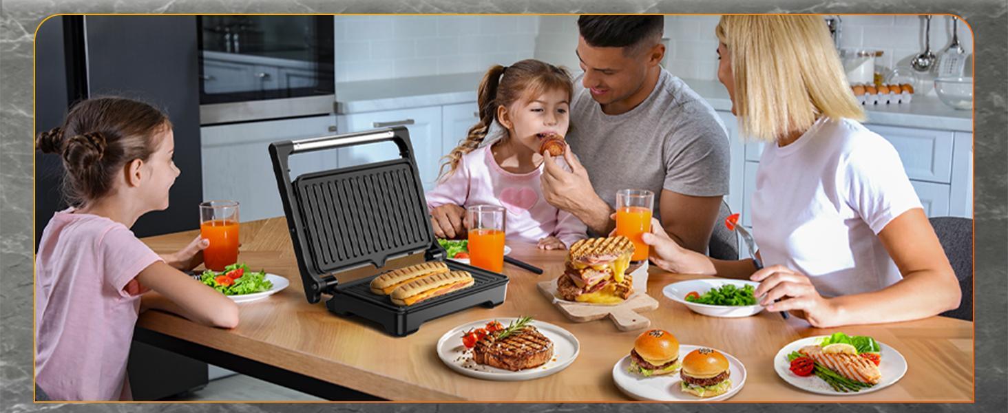 YASHE Sandwich Maker Multi-Function Electric Indoor Grill Mother's Day, Non-Stick Panini Maker, Aluminum plate，with drip tray drain oil toaster