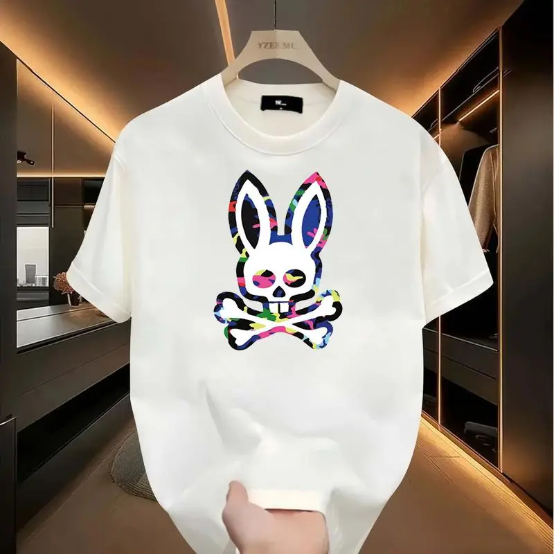 Cotton Shortsleeve Bone Rabbit Graphic Tee - Unisex Casual Loose-Fit Sports Top, Trendy Simple Cool Design, Couple-Style Daily Wear, Graphics