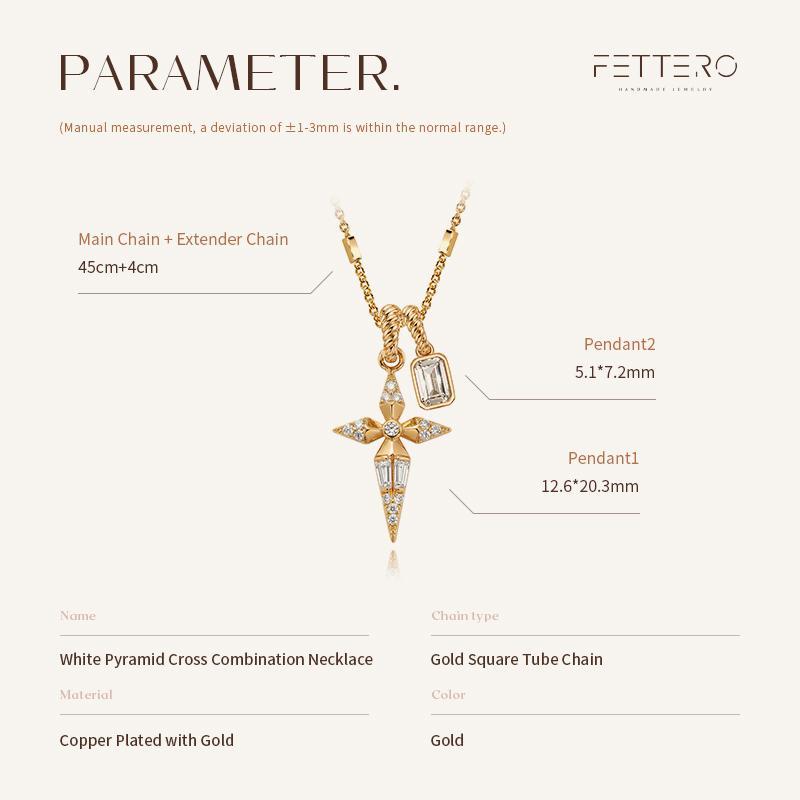 FetteroGold Plated Cross Necklace with Pink Sapphire and Crystal Charms - Twisted Rope Chain Pendant Necklace for Women