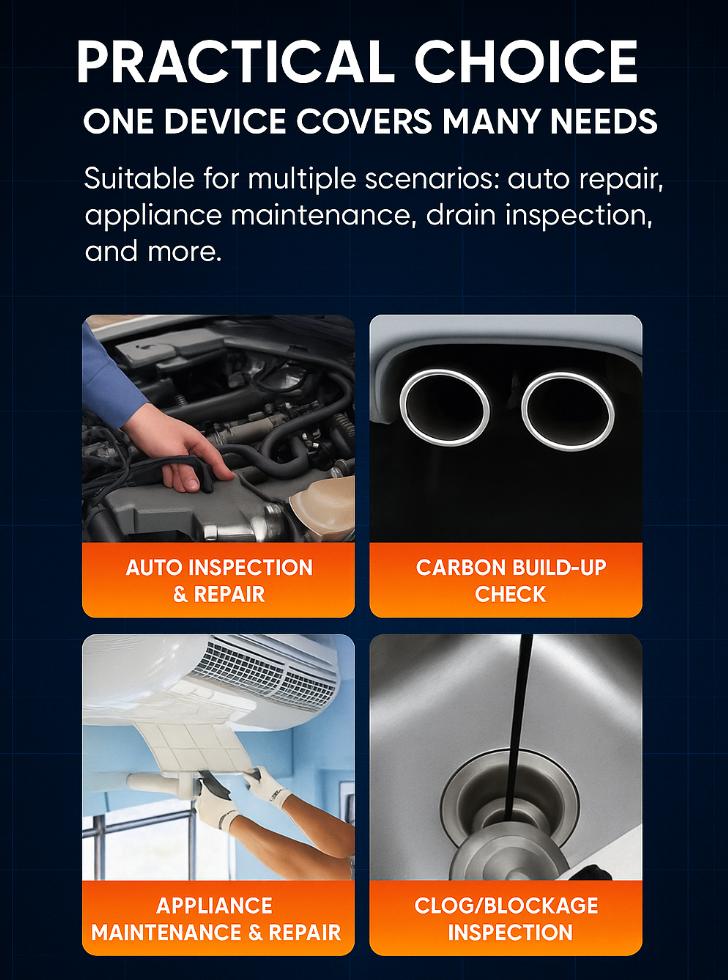 OBD Scanner with 4.3" IPS Borescope Camera IP67 Waterproof Car Pipe Engine Inspection Diagnostic 5MP Dual-Lens Endoscope 8 Adjustable LEDs Plug & Play