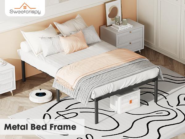 Metal Bed Frame,Twin Size Bed Frame with Storage Space,Heavy Duty Sturdy Mattress Foundation,Easy Assembly,No Box Spring Needed, Black,12 Inch,Twin