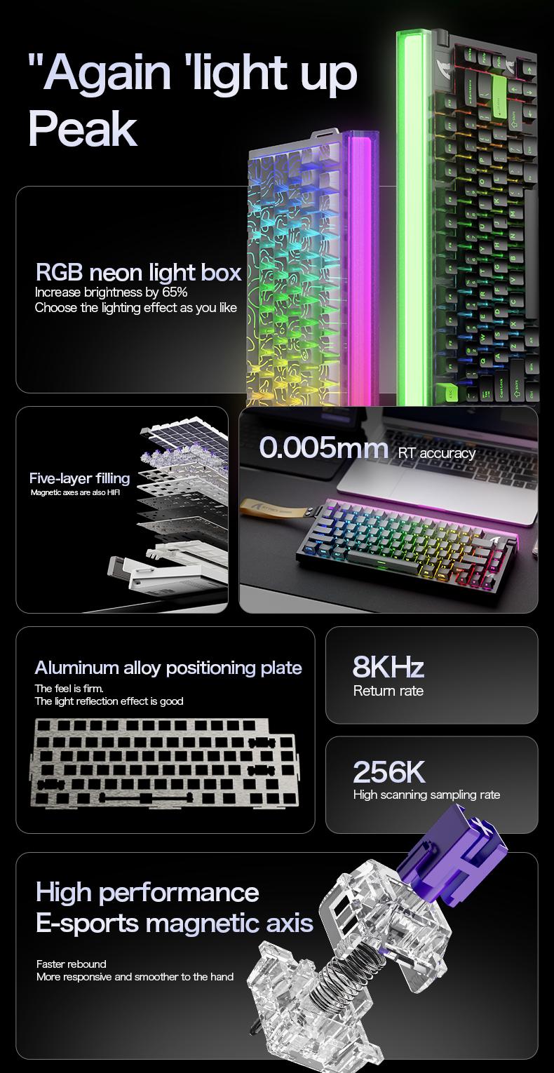 Attack Shark R85HE Rapid Trigger Keyboard with Custom Lightbox, High Performance E-Sports Magnetic Axis
