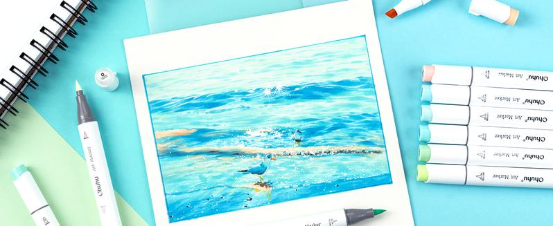 Ohuhu Honolulu Brush Markers: 48 Pastel Colors Double Tipped Art Marker for Artist Coloring Illustrations-Brush&Chisel/Fine -Refillable Ink-Blossoming