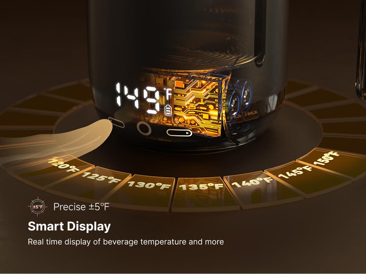 FEPPO Self-Heating Coffee Mug Warmer, 17oz Smart Temperature-Controlled Coffee Mug with Titanium Coating, Real-Time Digital Display, Built-in 2600mAh Battery with Charging Base, Great Gift for Women / Men