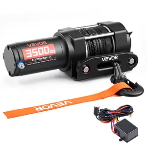 VEVOR 3500 lbs Electric Winch, 12V DC ATV/UTV Winch with Φ0.21 in x 32.8 ft Synthetic Rope & Wired Remote Control, IP55 Waterproof, Aluminum Housing Fairlead Mount Plate for Towing ATV, Black