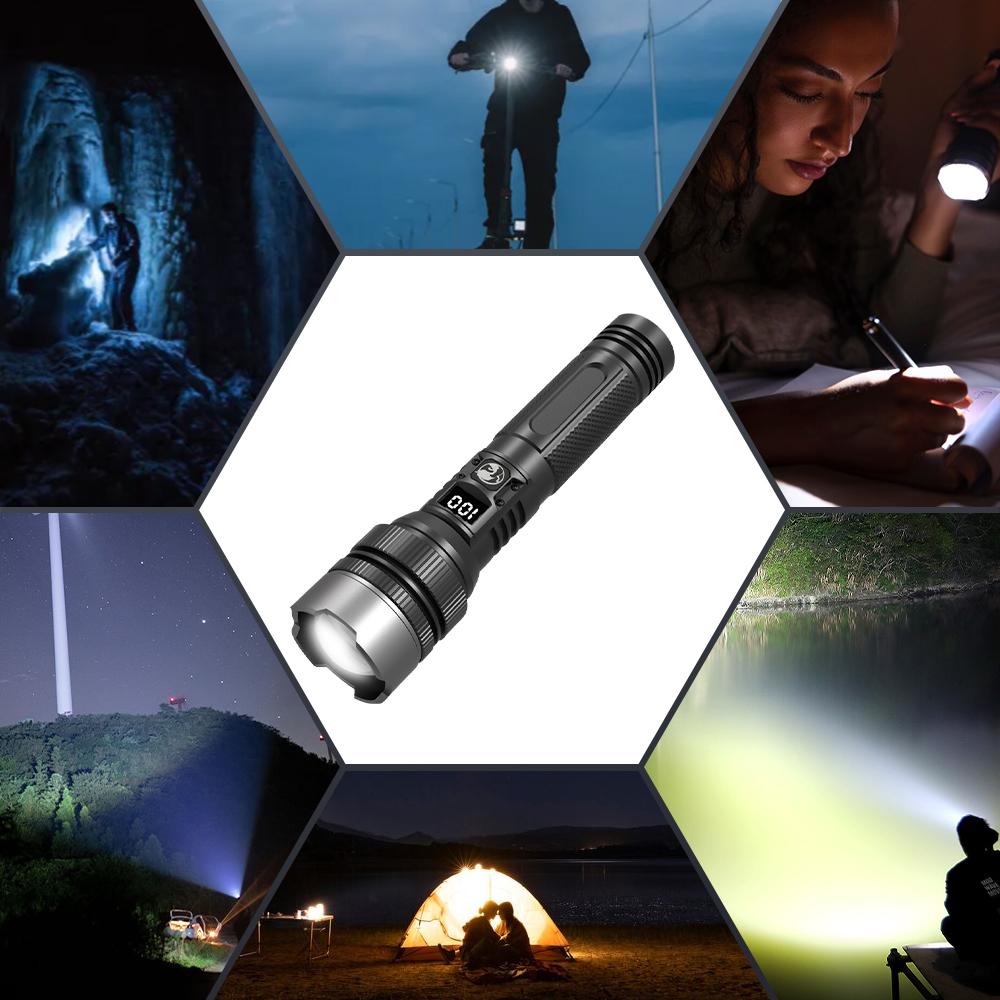 Rechargeable Pocket Flashlight 1200 Lumens Zoom Wide to Spotlight 2 Sizes Compact for Camping Emergencies Dry Environment Design