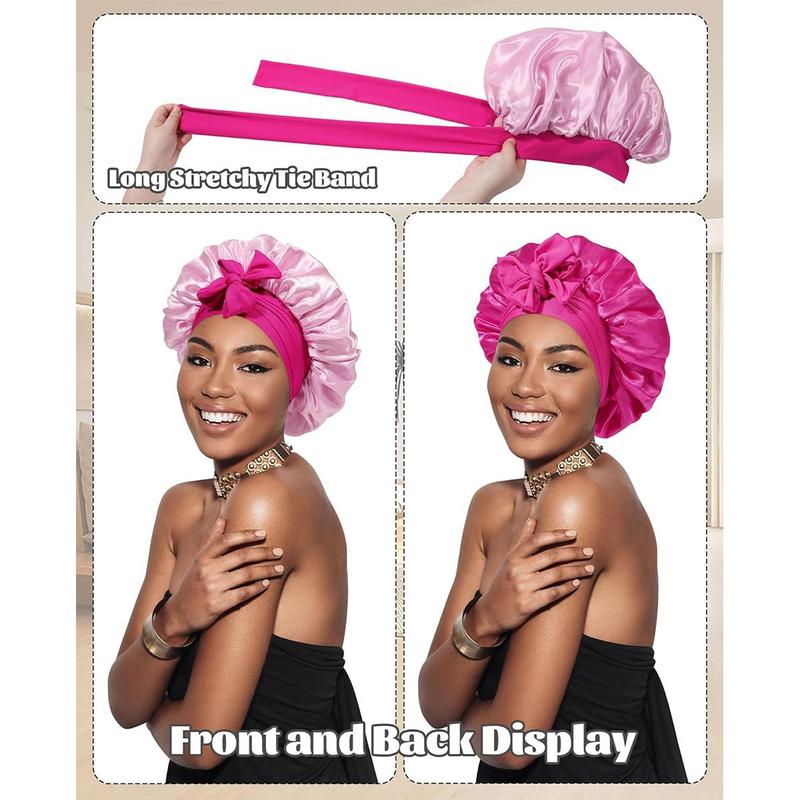 Double Layer Satin Bonnet Silk Like Texture for Sleeping Sleep Cap Hat Hair Bonnets with Elastic Tie Band for Curly Hair Nightcap