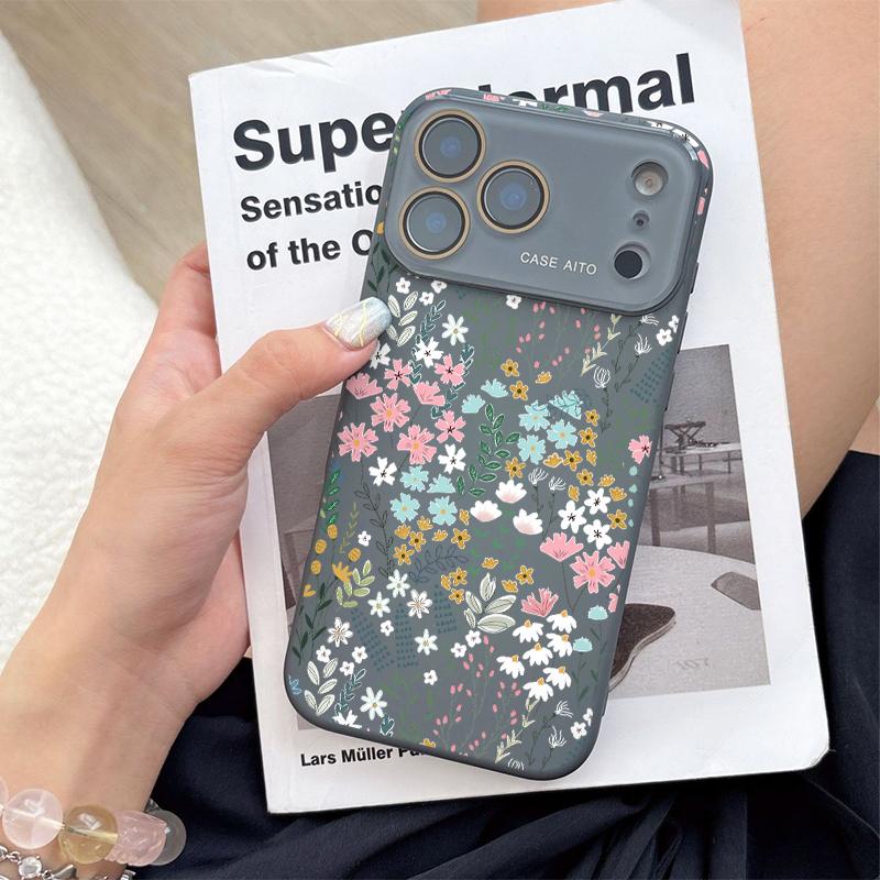 Fresh Floral Print Phone Case for iPhone 17 Pro Max 17Air 17 16E 16 15 14 13 12, Ultra Skin-Friendly TPU, All-Inclusive Glass Lens Protection, Aesthetic Flower Pattern Gift, Dopamine Ins Style Summer Cover, Shockproof Slim Case, Lens Window Design