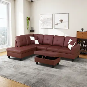 Dark Red Faux Leather 3-Piece Sofa Set, Modern Luxury Waterproof Couch, Comfortable Deep Seat & Sturdy Frame, Easy Clean Furniture for Living Room Apartment