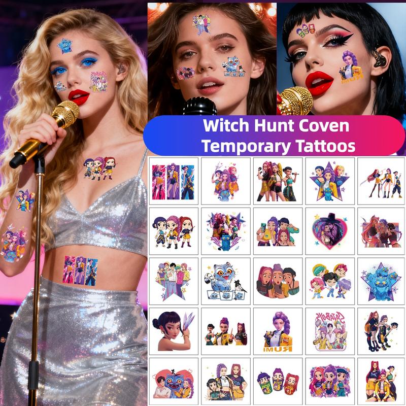 50pcs K-Pop Hunter Girl Temporary Tattoo Stickers, Temporary Tattoo Kit, Fun Anime Game Cartoon Body Art, DIY Toys, Party Reward Gifts