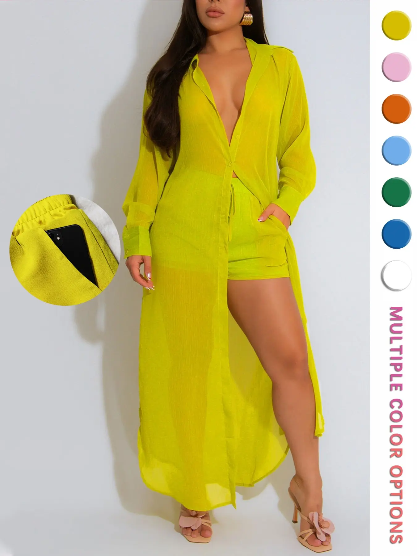 Women's Solid Color Button Front Shirt & Shorts Two-Piece Set, Casual Basic Fashion Chic Elegance Cozy Breathable Outfits for Daily Outdoor Wear, Women Clothes for Summer Womenswear