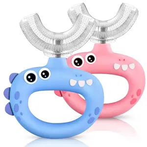 U-Shaped Toothbrush for Kids Ages 3-6， Soft Food-Grade Silicone for Sensitive Gums， 360° Teeth Cleaning