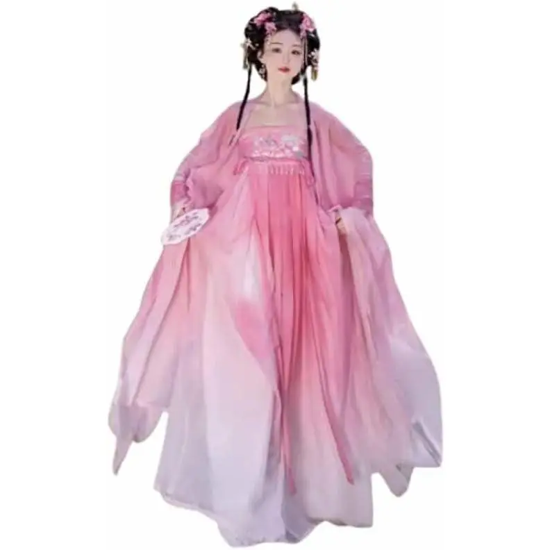 Large Size 8XL Hanfu Dress Women Chinese Tang Dynasty Hanfu Cosplay Costume Gradient Pink Hanfu