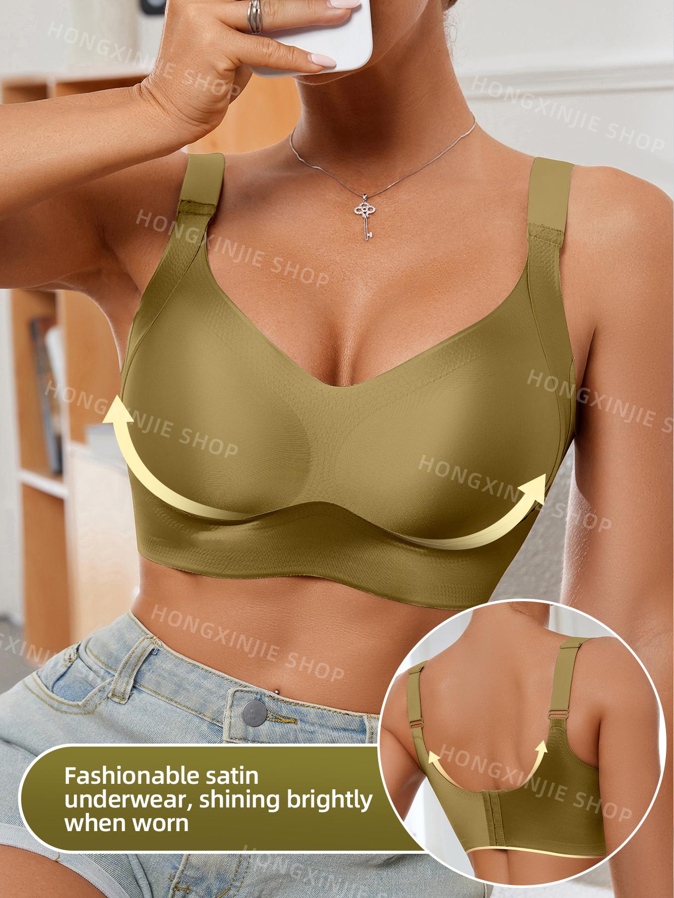 3pcs Women's Solid breasted Adjustable Wireless Bra, Womenswear Lingerie for All Seasons Valentine's Day, girl bra,Soft Comfortable Breathable Ribbed Push Up Seamless Bra, gift