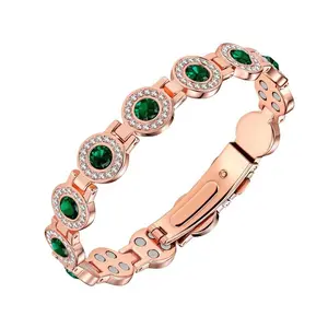 4X Strength Magnetic Copper Bracelet for Women-Updated 3800 Gauss Magnets-Adjustable Length with Secure Clasp-Premium Multi-Facet Crystal Inlays