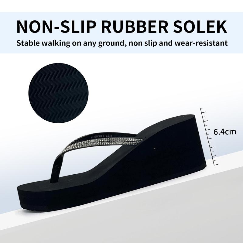 Lumubby Sparkly Rhinestone Wedge Heel Thong Sandals 8cm Platform Flip Flops Comfortable Casual Shoes for Summer Women's Y2K Inspired White Sandals