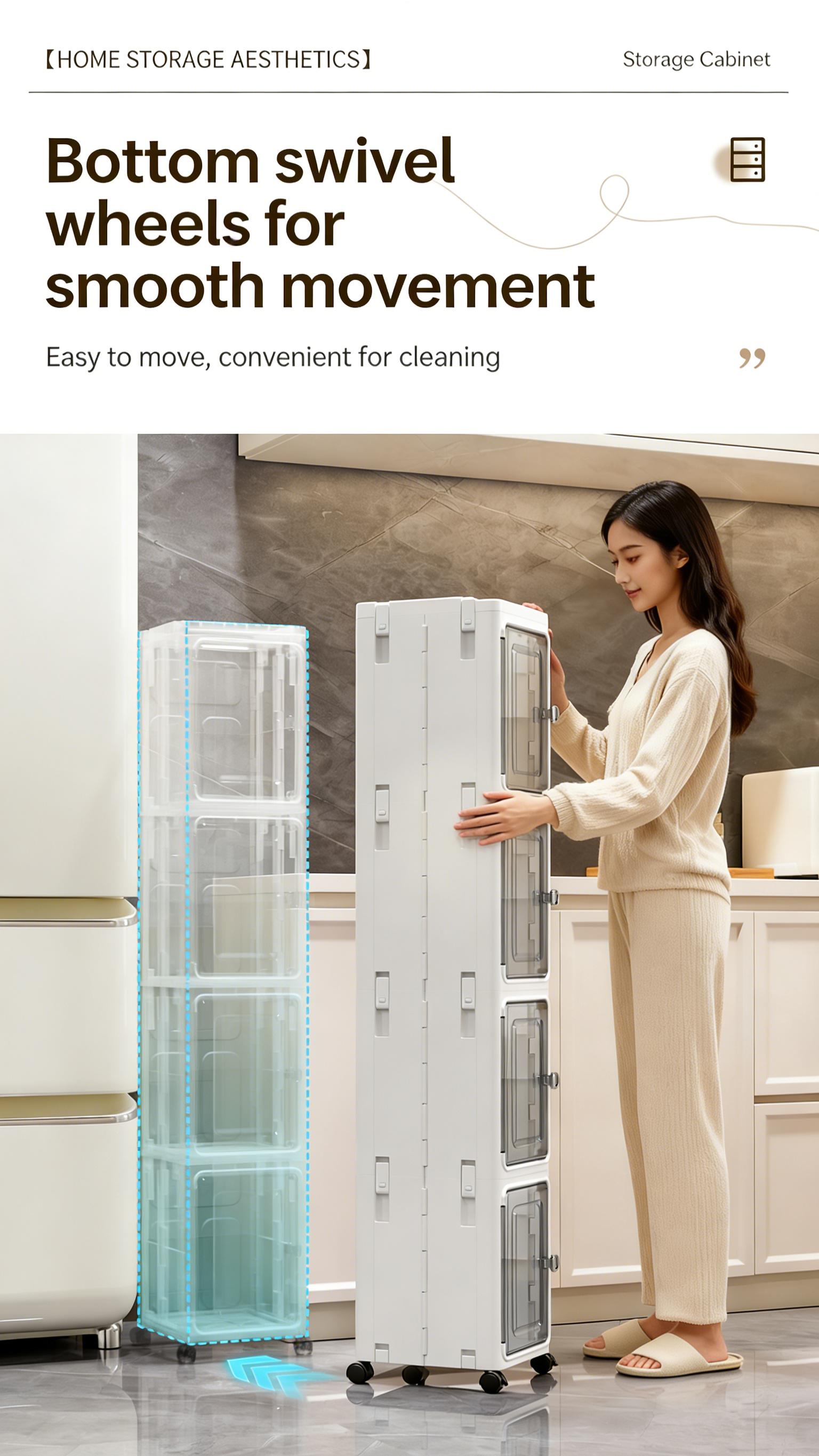 5-Tier Plastic Storage Bins with Lids Stackable Containers with Wheels Folding Boxes Collapsible for Living Room Office Dorm White 157cm