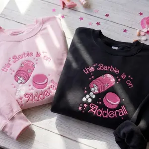 Embroidered This Barbie Is On Adderall Sweatshirt, Funny ADHD Crewneck, Neurodivergent Gift, Cute Mental Health Shirt, Pink Y2K Barbiecore
