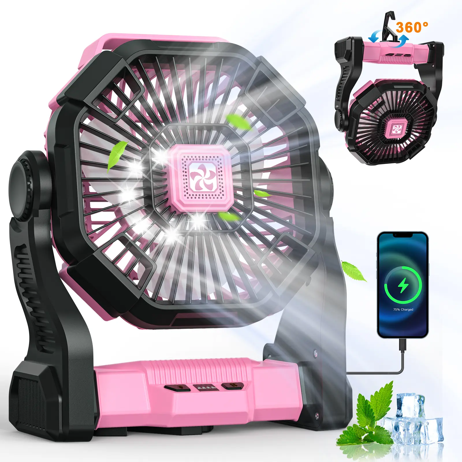 DOVILUXE 25400mAh 3-in-1 Rechargeable Personal Cooling Fan - LED Light, Portable Charger, Handheld Fan, 4-Speed Adjustable, 360° Rotating, 270° Swivel Head, Outdoor Gadgets, Father's Day Gift for Camping, Portable Fan, Mini Fan