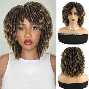 Loc Wigs for Black Women Dreadlock Fake Dreads Faux Locs Wig 1B/27 Color 14 Inch Dreadlocks Afro Short Braided Wig Short Curly Braided Afro Twist Wigs for Black Women Braided Bob Crochet Dreadlock