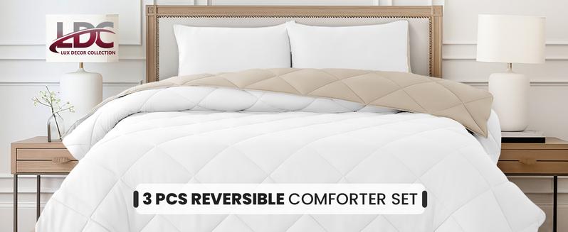 Hannah Bedding 3Pc Reversible Comforter Set – Soft Woven Polyester Autumn Down Alternative -Plush, Cozy, Fluffy Lightweight, Machine Washable - All-Season Queen Comforter Set- King Size Comforter Set